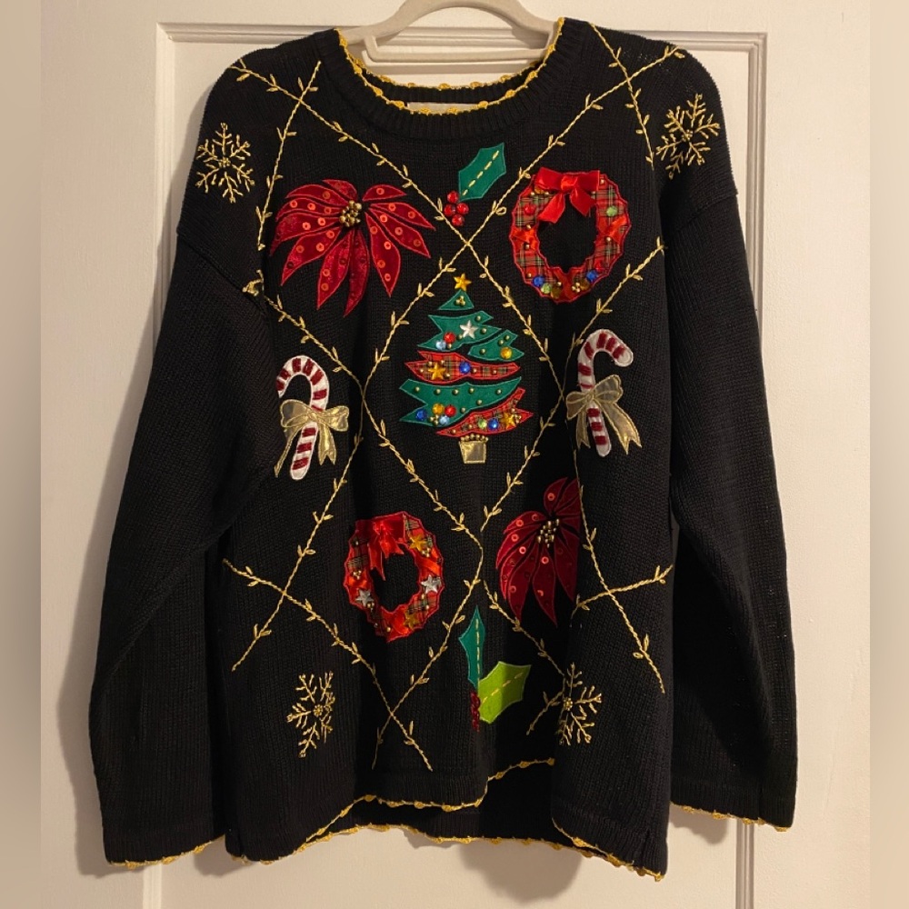 Vintage Victoria Harbour Ugly Christmas Embellished Sweater Size Large